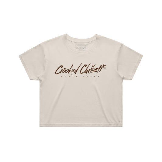Signature Crop Top Tee - Bone/Brown
