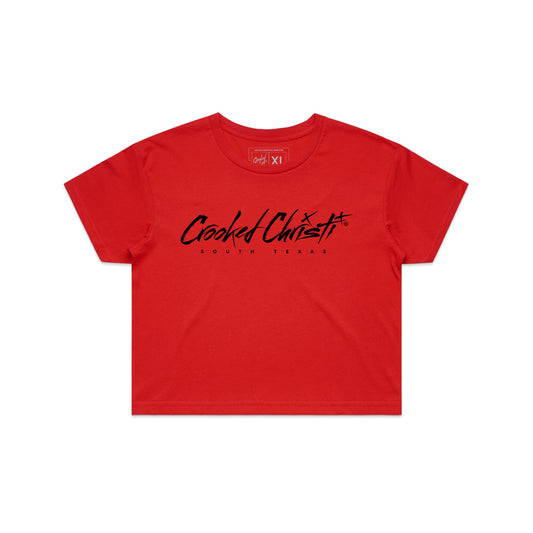 Signature Crop Top Tee - Red/Black