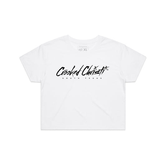 Signature Crop Top Tee - White / Black
